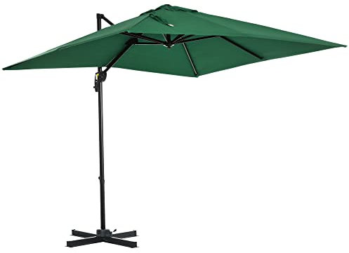 Outsunny Sombrilla de Jardín de Aluminio 245x245x248 cm Parasol Excéntrico con Manivela Giratorio 360° Inclinación de 5 Niveles Tela Desmontable Verde