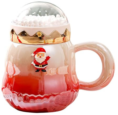 PLUSHCEWT Tasse à Café de Noël, Tasse à thé en Céramique aux Couleurs Dégradées, Tasse de Noël avec Couvercle et Boîte Cadeau, 500ml (Rouge)