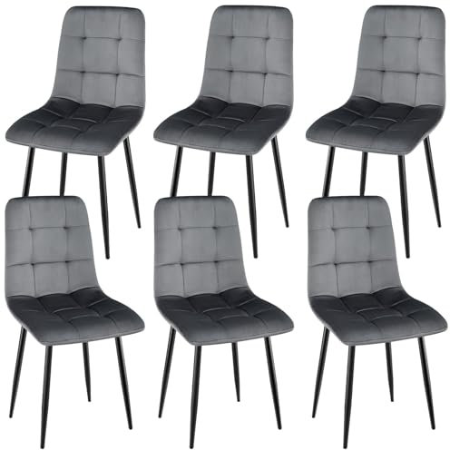 ANVOFONG Esszimmerstuhl 6er Set, Verdickte Holländischen Samt Kissen Esszimmerstuhl Geeignet für Esszimmer Küche Essen, Studie Lesen, Wohnzimmer Freizeit, Dunkelgrau.
