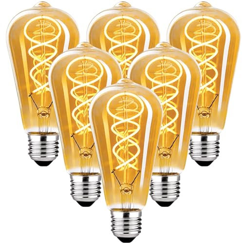 Hofouple E27 LED Vintage Glühbirne, Edison Vintage Glühbirne E27 Dimmbar 4W ST64 Glühbirne E27 LED Warmweiss Glühbirne E27 Vintage Ideal für Dekorative Nostalgie Retro Beleuchtung, Bernstein- 6 Stück