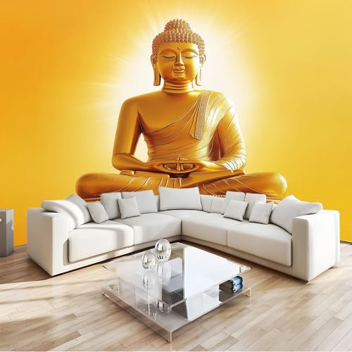 Papier Peint Intissé Relief De Lotus Doré 3D Panoramique Papier Peint 250x175 cm pour Salon Chambre Décoration Murale Pour Adolescents et Enfants Murale