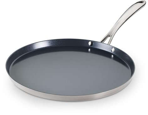 Tramontina Utsava Dosa Tawa Non-Stick Frying Pan 12 Inch Ceramic Coated Stainless Steel Frying Pan for Roti, Pancakes, Pancakes, Tortillas