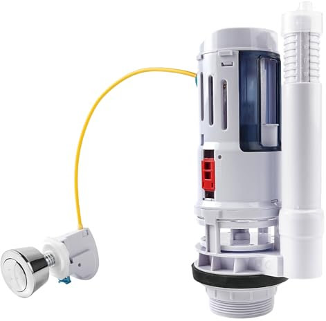 Toilet Flush System Replacement, WOVTE Dual Flush and Flush Button Toilet Cistern Flush Parts with Push Button Toilet Flush System Replacement Adjustable with 2 Outlet
