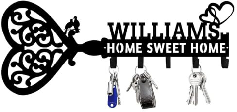 SweetJECCU Porte-clés mural personnalisé en métal avec nom personnalisé - Noir - Porte-clés - Support mural pour entrée, porte d'entrée, couloir, décoration d'intérieur (05 clés)
