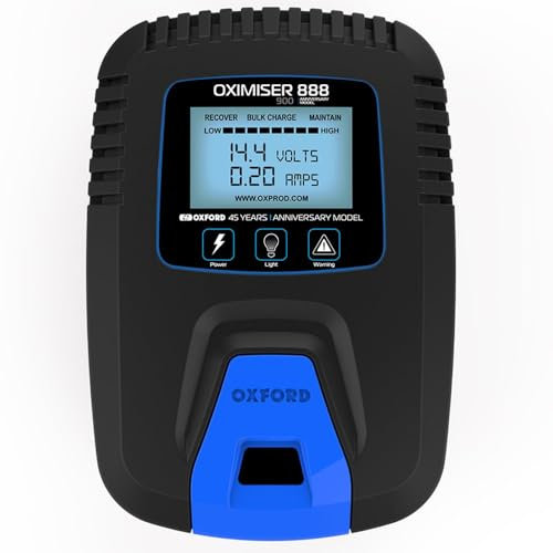 Oxford Oximiser 900 Battery Charger and Maintenance System for 12V Motorcycle ATV AGM Lead Acid Batteries with LCD Display and 6-Stage Charging