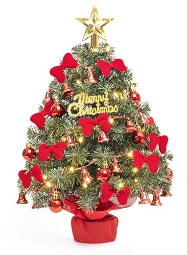 Yorbay Mini Weihnachtsbaum mit 30 warmweiß LED, Tannenbaum mit Stern-Baumspitze und Deko Batterie betrieben, 40 cm (Mehrweg)