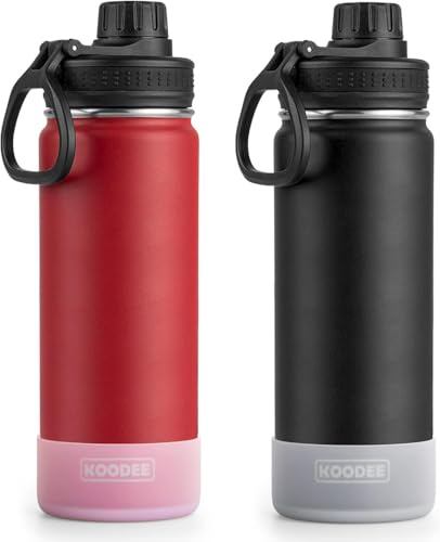 koodee Insulated Water Bottle 2 Pack-26 oz Stainless Steel Vacuum Metal Sports Water Bottle with Leakproof Spout Lid,BPA Free (Canyon Red-Black)