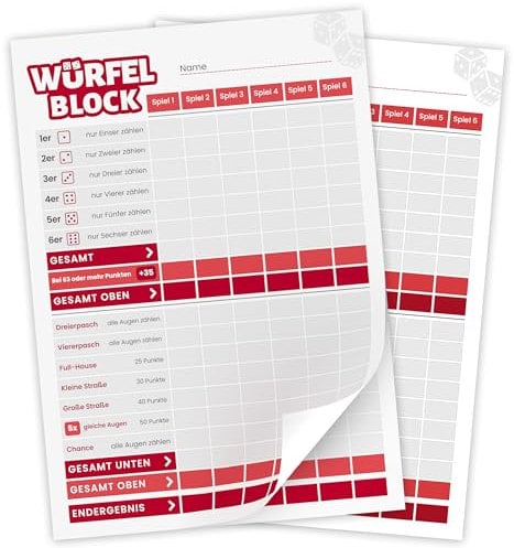 Creative Fox 2 x DIN A6 Würfelspiel Block |ideal für unterwegs | Ersatzblöcke | Knobelblock | Würfelpoker Spielblock zum Mitnehmen | Made in Germany
