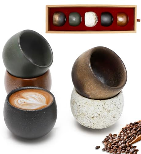 Lot de 5 tasses à expresso en céramique - 50 ml - À paroi épaisse - Fabriquées à la main - Sans anse - De qualité supérieure - Cadeau
