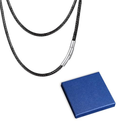 Cordino per collana in pelle, 3 mm di larghezza, con anello porta collana, catena in corda, collana in pelle per uomo, cordino nero per collana, collane da uomo (46 cm/18,11 pollici)