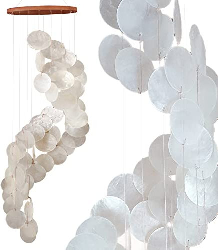 Capiz Muschel Kette Girlande Spirale weiss als hänge Deko für Fenster oder deko Wohnzimmer Garten Dekoration Länge 90cm (weiss)