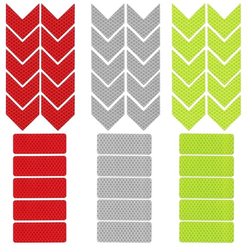 Piriuuo 60 Stück Reflektoren Aufkleber, Reflektor Aufkleber Sicherheit Warnband Reflektorband Selbstklebend Sicherheitsaufkleber für Fahrrad Helme Kinderwagen Motorrad Scooter Auto, 3 Farben