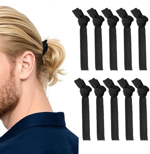 YISCOKO Haargummi Herren10 Stk,Geknotete Haarbänder-Schwarze Elastische Haarband für Männer,haargummis für männer,haarreifen männer,haargummi schwarz-geflochtenes stirnband für dutts,Haar, elastische.
