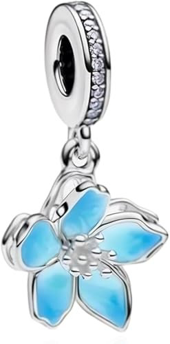 PHCLASY Blue Blossom Charm Kompatibel für Armbänder Halsketten und europäische Schlange für Frauen Muttertag Schmuck Geschenk