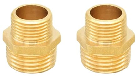 2PCS Male to Male Pipe Connectors, 3/8-1/2 Inch Brass Hex Nipple Pipe Fitting Adapter for Water Oil Gas