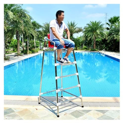 PEYNIR Rettungsschwimmer Stuhl Hoher Rettungsschwimmer- und Schiedsrichterstuhl, 190 cm hoch, tragbar, für Schwimmbäder, Strand, See, freistehend, aus Edelstahl, mit Fußpedal