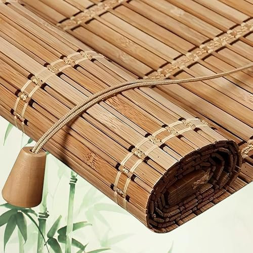 Bambusrollo Outdoor Wetterfest,Retro Bambusrollos Sonnenschutz und Sichtschutz Raffrollo Verdunkelung Bambusrollo,Anpassbar Lichtfilternde Jalousie für Türen/Fenster