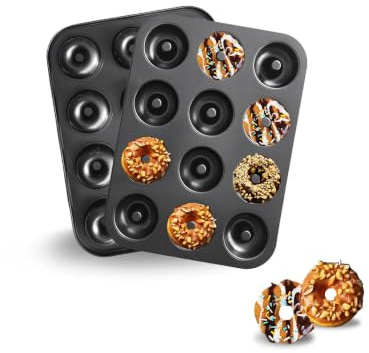 2 Stück Donuts Backform 12 Mulden, Backform Donuts Kuchen Bagels Schwarz | 12 Mulden Antihaft Backform für Donuts Kuchen Bagels Dessert Backformen Rund Ofen, Hochwertige Donut Backform