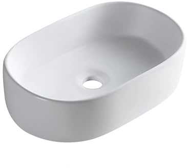 Aufsatzwaschbecken Balneo Vilar 56x35,5 cm, ohne Hahnloch | Glasierte Sanitärkeramik; oval; weißer Hochglanz; für Waschtischplatten, Konsolen und passende Badmöbel