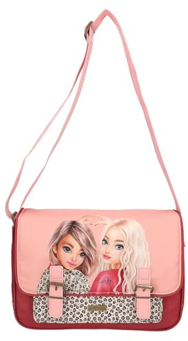 Depesche 13644 TOPModel Leoheart - Umhängetasche in Rosa und Rot, mit Model Motiv und Leo-Muster, Handtasche mit längenverstellbarem Tragegurt