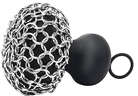 Rinteea Cast Iron Chainmail Scrubber, Cast Iron Skillet Cleaner for Fry Pan Cleaner Cast Iron Skillet Cleaner Chain Black