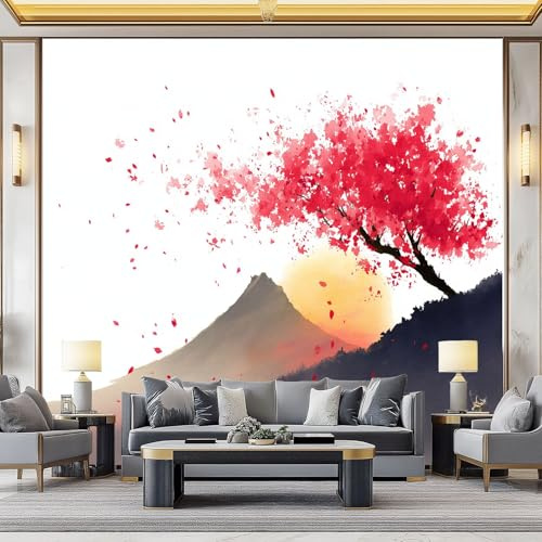 WHUOEUCO 3D Effekt Fototapete Japanischer Kirschbaum 200x140 cm Vliestapete Foto Tapete Wandbild Motivtapete, Moderne Schlafzimmer Wohnzimmer Kinderzimmer Wandtapete