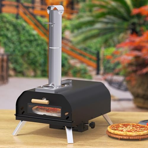 Forno per pizza portatile, a pellet, in legno, con pietra rotante a 360°, design da tavolo per cortile, campeggio e patio
