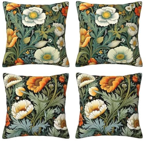Kissenbezug 80x80 cm 4er Set Samt Sofakissen Pflanzen Kissenbezüge Deko Kissen Blumen Zierkissenbezüge Couchkissen Weiche Dekokissen Kissenhülle für Schlafzimmer, Sofa, Stuhl, Bett Pillow Case -LI663