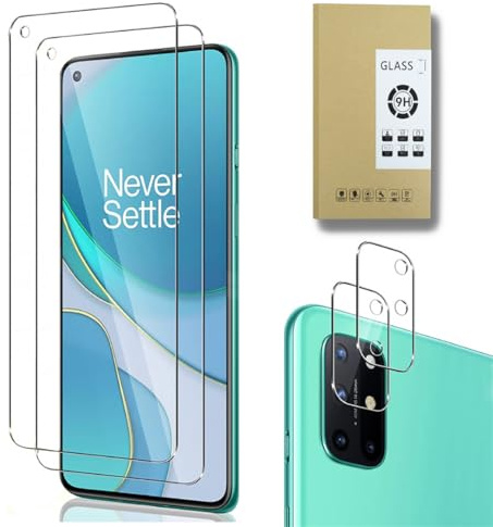 Dision Displayschutzfolie Kompatibel mit Oneplus 8T [2 Stück]+Kameraobjektivschutz [2 Stück][HD Clear,Mehrere Verteidigungstechnologien] Gehärtetes Glas