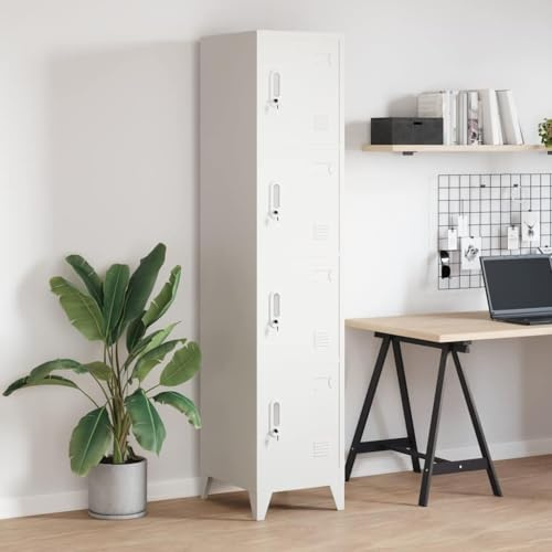 mtlskopl Spind Schrank 38x45x180 cm Stahl Grau abschließbarer Aufbewahrungsschrank mit 4 Fächern & Namensschild-Rahmen platzsparend für Büro Schule Umkleide Garten
