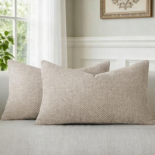 a moment Kissenbezug 30x50 Taupe Chenille 2er Set Muster Dekokissen | Sofakissen Zierkissen Couchkissen Deko Waschbar Flauschig Weiche Kissenhülle für Sofa Wohnzimmer Schlafzimmer