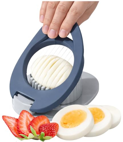 IHS Heavy Duty Egg Slicer for Boiled Eggs-Good Grip Professional Large Egg Slicer for Hard Boiled Eggs with Sharp Stainless Steel Wires for Evenly Slicing (Blue)