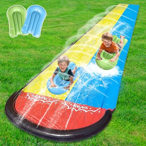 XPJBKC 240x55in/610cm Wasserrutsche Garten für Kinder, Wasserrutsche Kinder Draußen mit 2 Bodyboard, Riesige wasserruts-Che für Garten und Außen-Wasserspaß