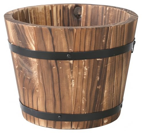 Ginwrek Grand pot de fleurs rustique en bois carbonisé avec trou de drainage pour plantes grasses, herbes aromatiques et décoration d'intérieur, taille M