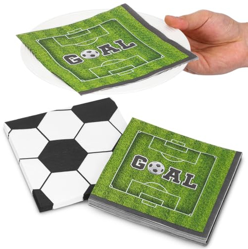 ULTECHNOVO 40er Pack Fußball Servietten 16.5x16.5cm Reißfeste Papierservietten 2 Stile für WM EM Deko und Kindergeburtstag Saugestarke Tischdeko für Sportpartys und Grillabende