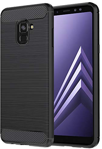 Anjoo Hülle Kompatibel mit Samsung Galaxy A8 2018, Carbon Fiber Texture-Inner Shock Resistant-Weich und Flexibel TPU Cover Case Kompatibel mit Samsung Galaxy A8 2018, Schwarz
