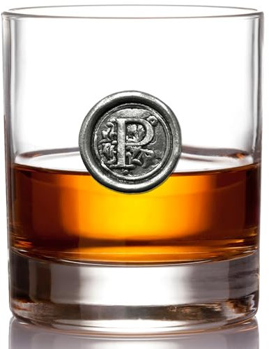English Pewter Company - Verre à whisky avec monogramme et initiale 325 ml - Personnalisable P claire
