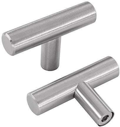 LONTAN 10 Pack Brushed Nickel T Bar Cabinet Knobs - Silver, Stainless Steel Singel Hole Cupboard Door Knobs for Kitchen and Bathroom Cabinets
