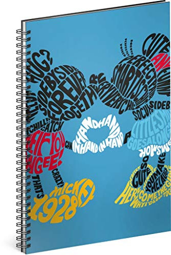 Spiralblock A4 liniert - Notizbuch für Kinder, Schule, Büro - Notizblock mit 60 Seiten (Mickey - Kiss)