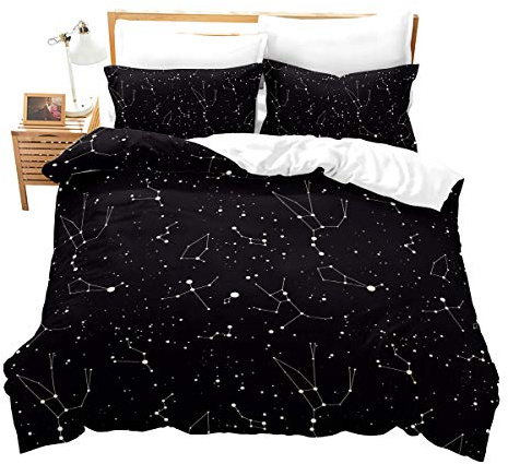 Loussiesd Galaxis Konstellation Gedruckt Bettwäsche Set 135x200cm Universum Planeten Bettbezug Set Weltraum Thema Bettwäsche Kinder Sternenklarer Himmel Series Betten Set Schwarz Weiß