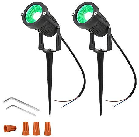 Ygapuzi Luces LED para camino de 5 W, 12 V, bajo voltaje, focos, paredes, árboles, banderas, iluminación exterior para entrada, patio, césped, patio, piscina, jardín, con estacas, 2 Paquete (Verde)