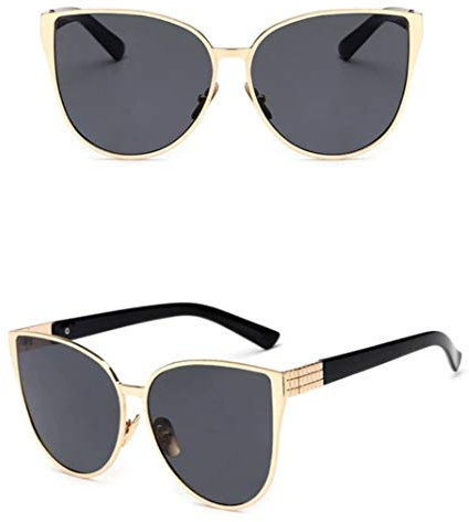 No Name Ltd Oversized Black Gold Cateye Sunglasses Retro Women Big Dark Cat Eyes Reflective Lens
