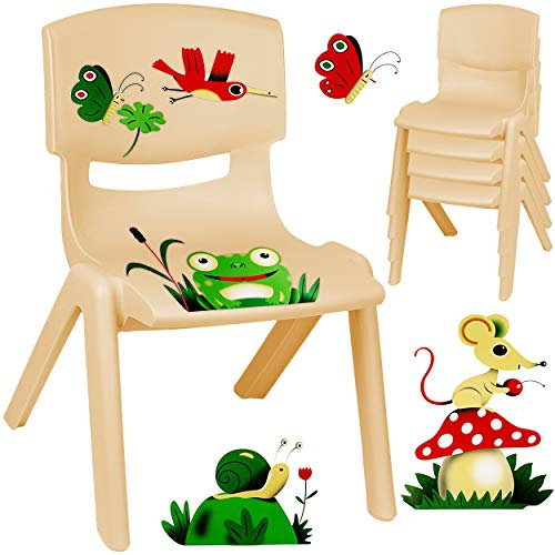 alles-meine.de GmbH Kinderstuhl/Stuhl - Motivwahl - Holz Farben - beige + Sticker - Waldtiere & Frösche - Plastik - bis 100 kg belastbar/kippsicher - für INNEN & AUßEN - 0 - ..