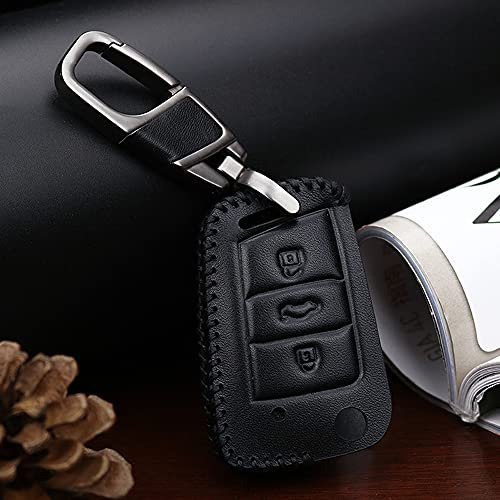 ontto Étui de clé de Voiture pour VW Golf 7 MK7 Polo Seat Ibiza Leon FR 2 Altea Ateca Skoda Octavia Fabia Porte-clés en Cuir PU Noir B