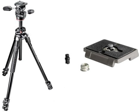 Manfrotto MK290DUA3-3W Trépied + Rotule 3D Noir & 200PL, Plaque de dégagement Rapide avec vis 1/4 Pouce, Compatible avec DSLR, Appareil Photo Compact, sans Miroir