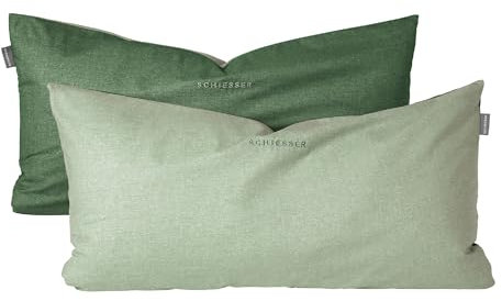 Schiesser Kissenhüllenset Doubleface | 2-teilig | Zweifarbig | Renforcé | 100% Baumwolle | Oeko-Tex Zertifiziert | Reißverschluss | 40x80cm | Grün