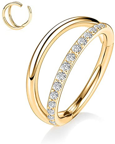 hengkaixuan 18G Conch Rings 316L Chirurgenstahl Tragus Septum Clicker Ring Ohrstulpe Conch Creolen Knorpel Helix Lip Lobe Piercing Schmuck 8mm Gold Doppel offen gestapelt mit CZ
