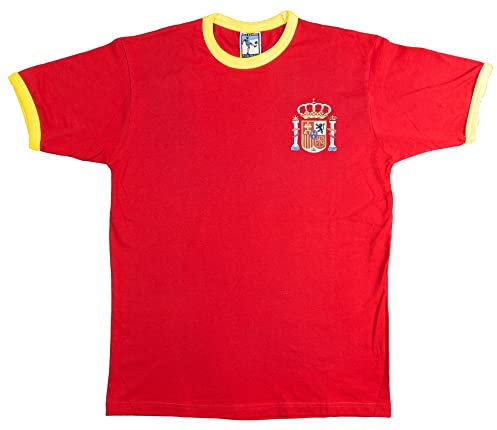 Spanien Retro Fußball T-Shirt gesticktes Logo, rot, XXL