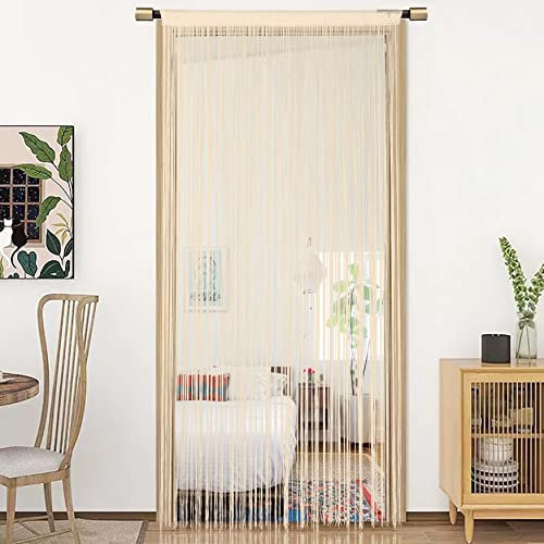 HSYLYM String Türvorhang Fensterdekoration Raumteiler Dekoration Einzelvorhang für Fenster 90x200cm Beige