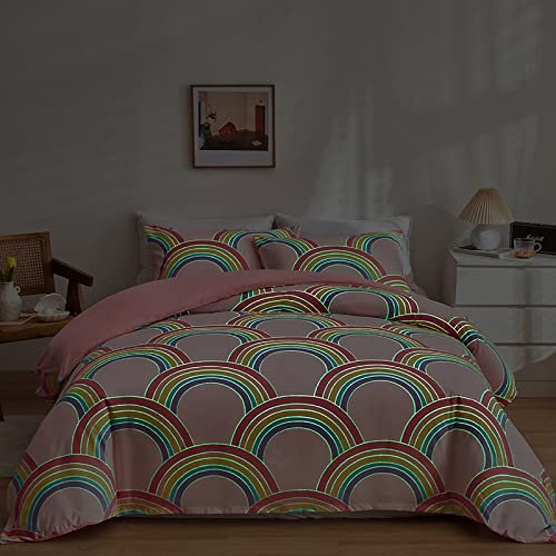 GETIYA Regenbogen Bettwäsche 135x200 Mikrofaser Bettwäsche Mädchen Damen Bettwäsche Regenbogen Leuchtend im Dunkeln Einzelbett Bettbezug Rosa Bettwaesche mit Kissenbezug 80x80cm